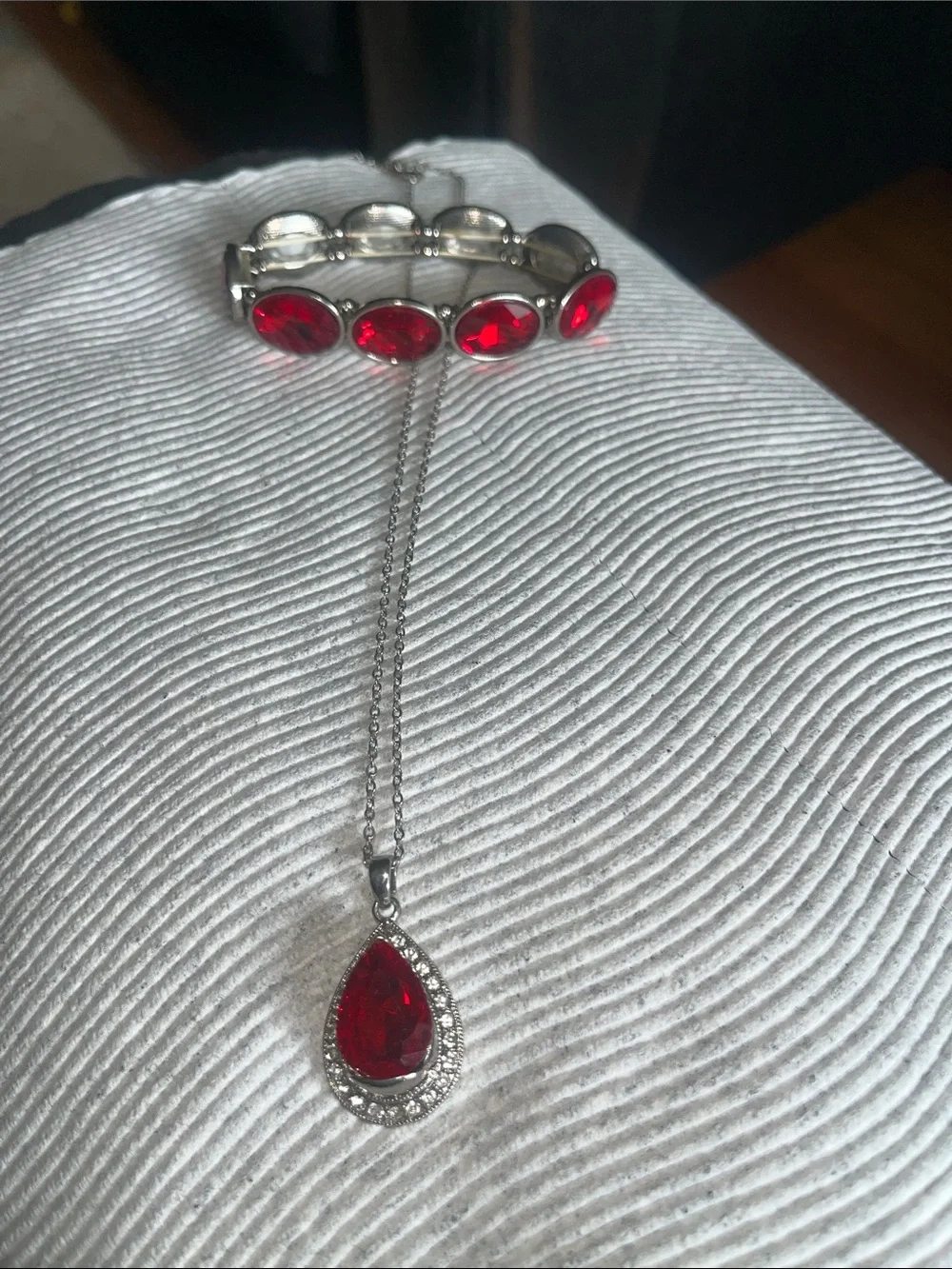Paparazzi Silver-Tone Necklace and Bracelet Set with Red Stones